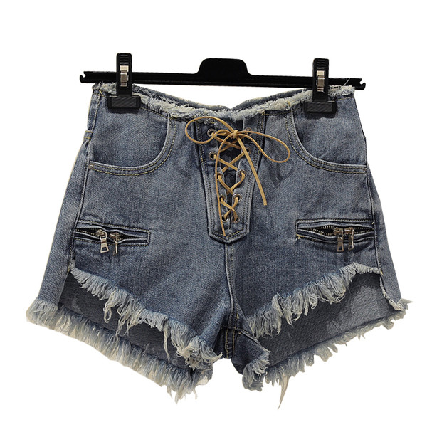 Model nou de blugi scurti de dama cu talie inalta si cravate in 2 culori