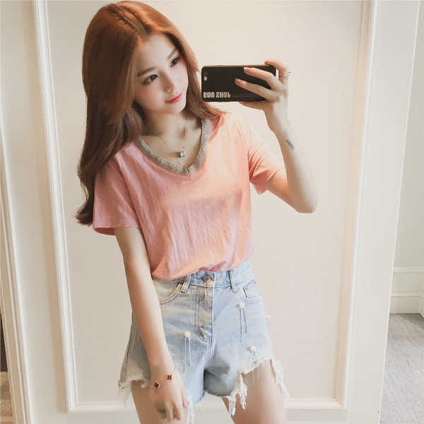 Blugi scurti moderni de dama cu perle si pietre decorative