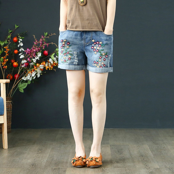 Blugi casual dama cu broderie si sireturi