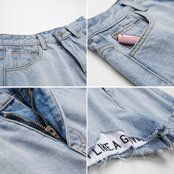 Blugi scurti casual cu talie inalta si inscriptionare