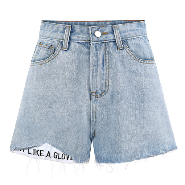 Blugi scurti casual cu talie inalta si inscriptionare