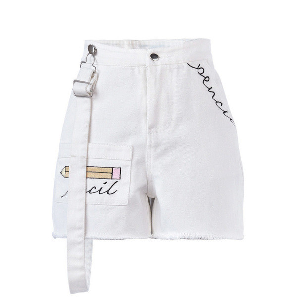 Blugi scurti dama casual cu talie inalta si broderii