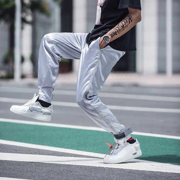 Pantaloni moderni pentru bărbați în două culori, cu petice glezne velcro