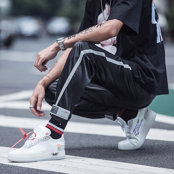 Pantaloni moderni pentru bărbați în două culori, cu petice glezne velcro