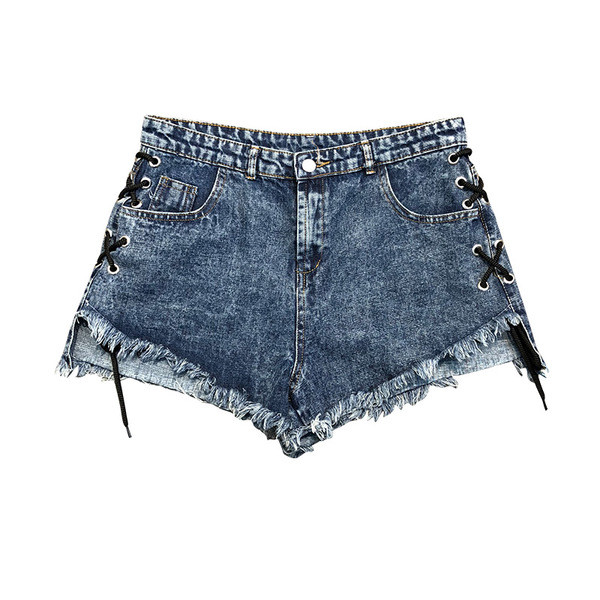 Blugi scurti moderni de dama cu talie inalta si sireturi