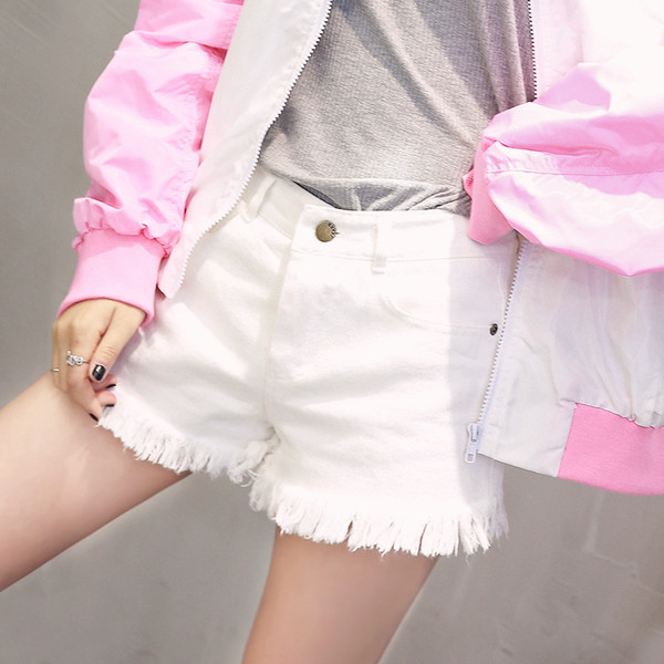 Blugi scurti de dama rupti cu talie inalta