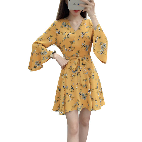 Rochie de dama cu decolteu in V cu motive florale in trei culori