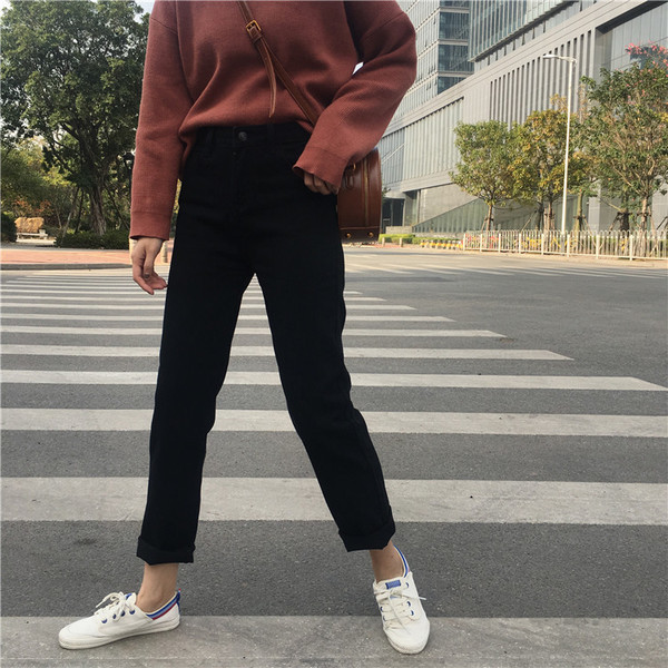 Blugi de dama negri cu talie inalta - model larg