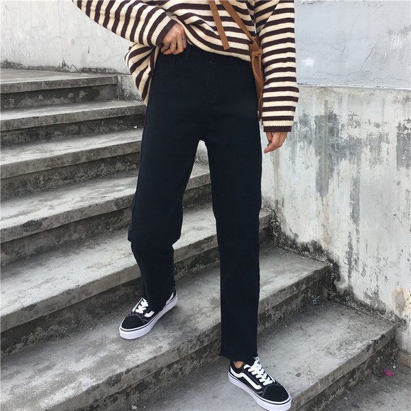 Blugi de dama negri cu talie inalta - model larg