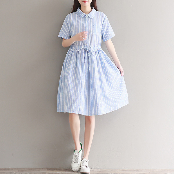 Rochie de primăvară-vară în dungi cu mâneci scurte