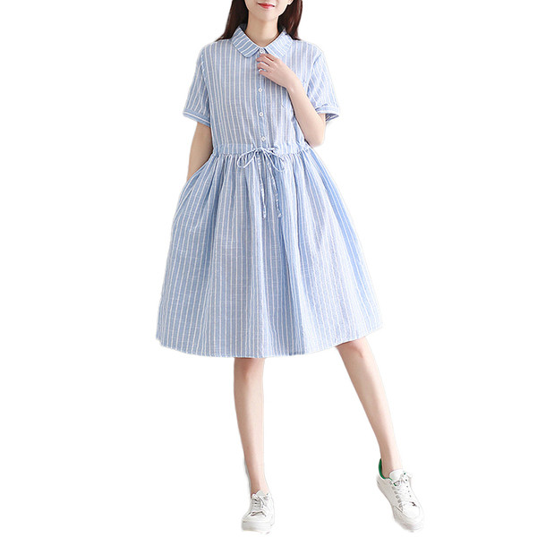 Rochie de primăvară-vară în dungi cu mâneci scurte