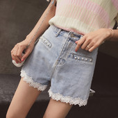 Blugi scurti eleganti de dama cu dantela si perle