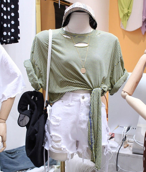 Bluză de damă modernă model cu dungi late în verde și albastru