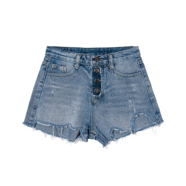 Blugi scurti casual de dama rupti cu talie inalta si nasturi