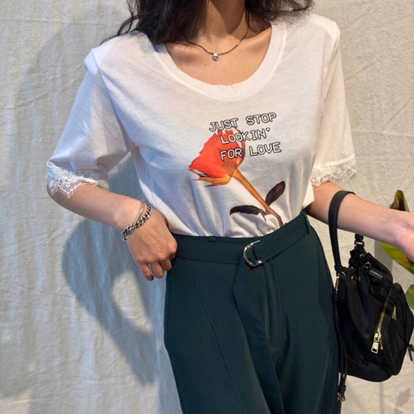 Bluza de dama casual cu dantela pe maneci si aplicatie in doua culori