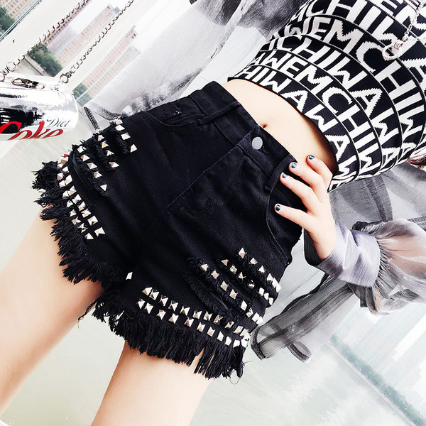 Blugi scurti de dama cu talie inalta si ochiuri in 2 culori