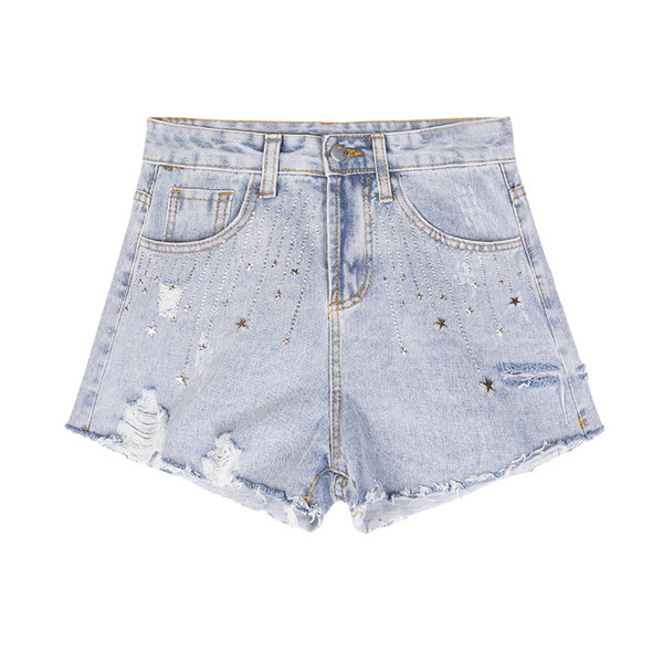 Blugi scurti de dama cu talie inalta si pietre decorative