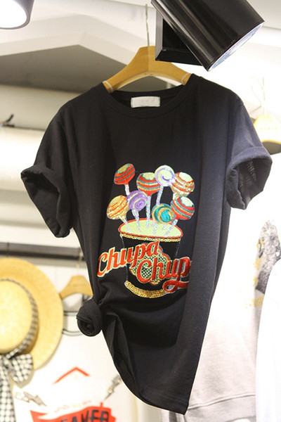 Tricou dama din bumbac alb-negru cu broderie