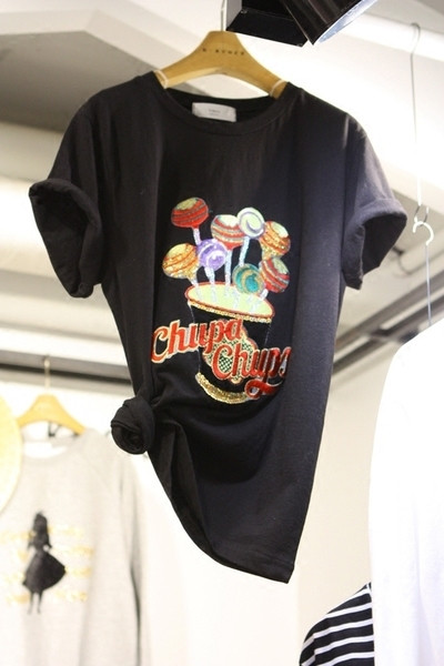 Tricou dama din bumbac alb-negru cu broderie