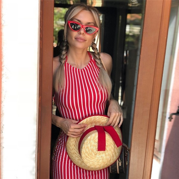 HIT Rochie de dama in dungi cu bretele subtiri