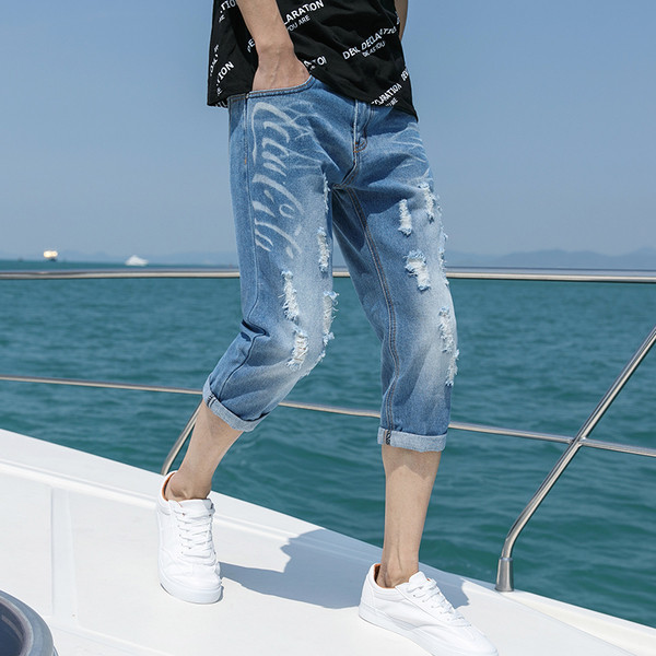 Blugi barbatesti 7/8 cu motive rupte in trei culori