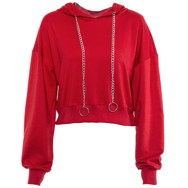 Bluză scurtă sport de damă, cu glugă roșie