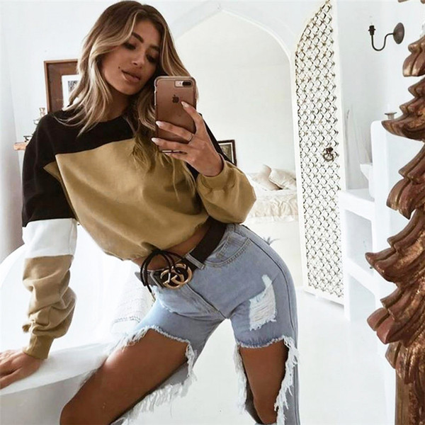 Bluză sport scurtă de damă cu mâneci lungi în culori irizate