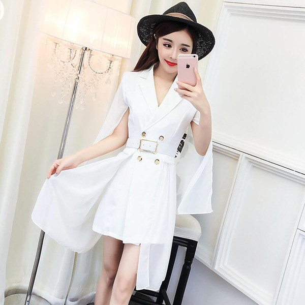 HIT Rochie elegantă de damă cu decolteu în V și mâneci tăiate în două culori