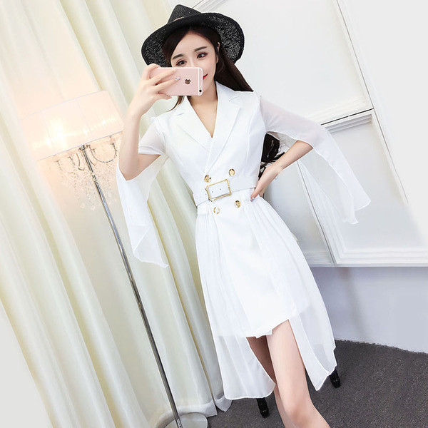 HIT Rochie elegantă de damă cu decolteu în V și mâneci tăiate în două culori