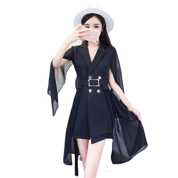 HIT Rochie elegantă de damă cu decolteu în V și mâneci tăiate în două culori