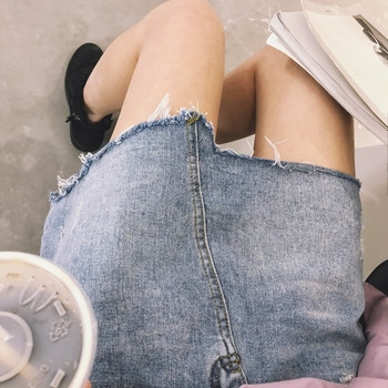 HIT Κυρίες ασύμμετρη φούστα denim με υψηλή μέση