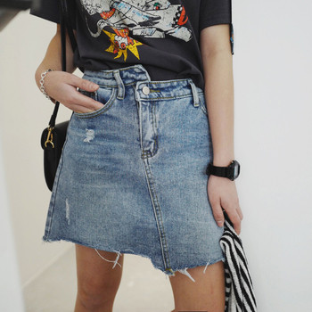 HIT Κυρίες ασύμμετρη φούστα denim με υψηλή μέση