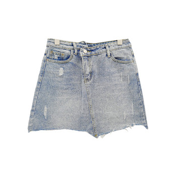 HIT Κυρίες ασύμμετρη φούστα denim με υψηλή μέση