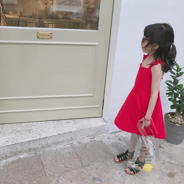 Rochie de damă modernă pentru copii, model croiat în verde și roșu