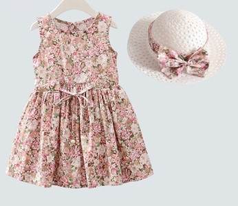 Rochie pentru copii din bumbac cu motive florale in doua culori