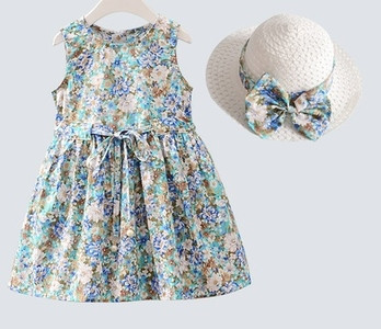 Rochie pentru copii din bumbac cu motive florale in doua culori