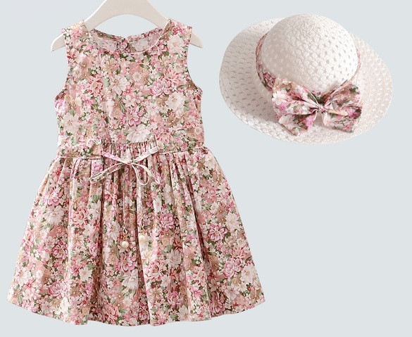 Rochie pentru copii din bumbac cu motive florale in doua culori