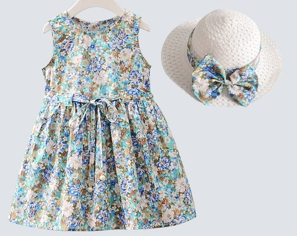 Rochie pentru copii din bumbac cu motive florale in doua culori