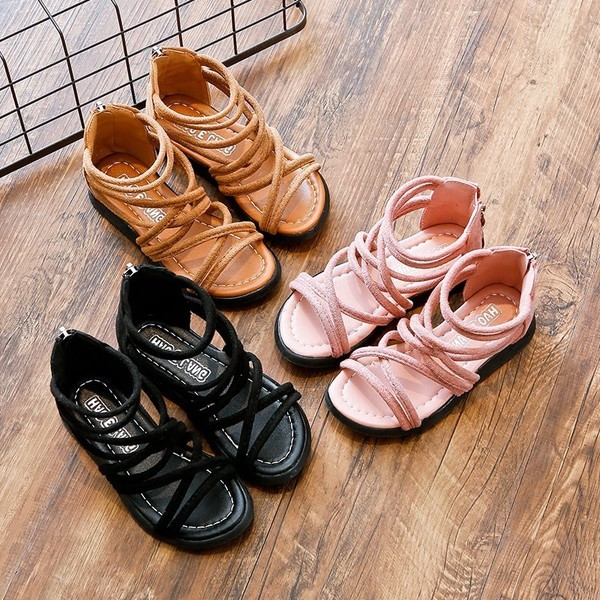 Sandale casual pentru copii pentru o fata in negru, maro si roz