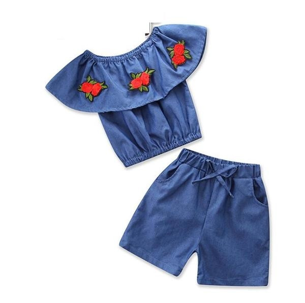 Детски летен комплект за момичета с бродерия