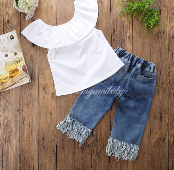 Set modern pentru copii pentru fete, inclusiv blugi și o bluză cu broderie