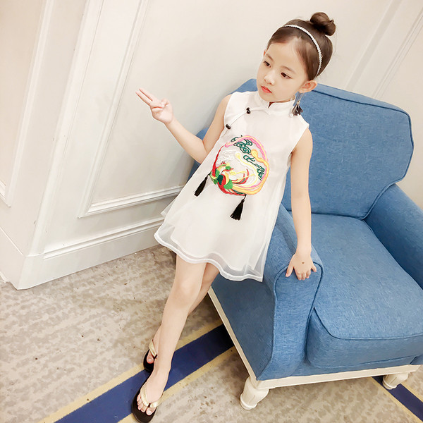 Model rochie de vara copii croiat cu broderie color in doua culori