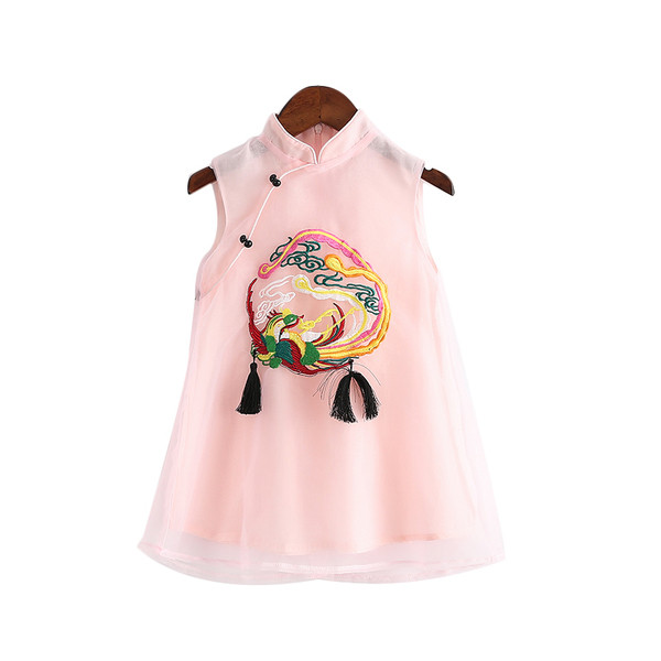 Model rochie de vara copii croiat cu broderie color in doua culori