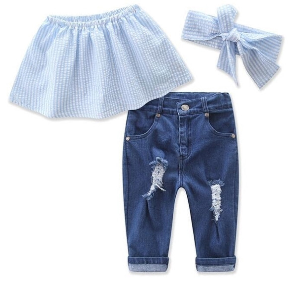 Set copii pentru fete, inclusiv blugi, bluză și bandă de păr