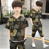 Set copii in doua culori - tricou cu gluga si pantaloni 7/8