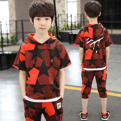 Set copii in doua culori - tricou cu gluga si pantaloni 7/8