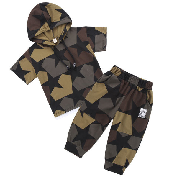 Set copii in doua culori - tricou cu gluga si pantaloni 7/8