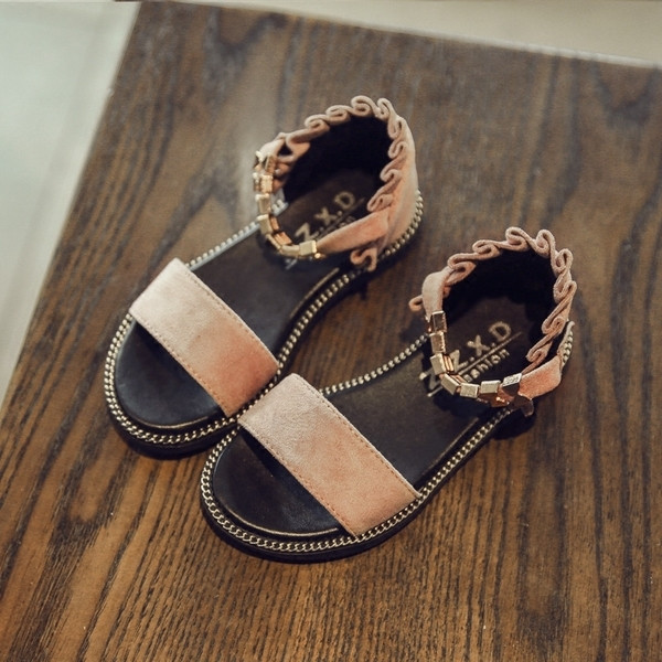 Sandale pentru copii cu decor metalic in negru, roz si maro