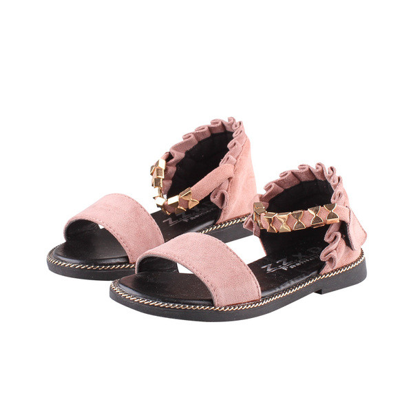 Sandale pentru copii cu decor metalic in negru, roz si maro