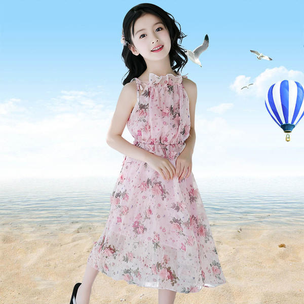 Rochie din sifon pentru copii cu motive florale